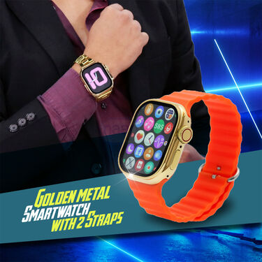 Golden Metal Smart Watch With 2 Straps (BCSW41)