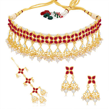 Red Stone Necklace Set (SKR85688)