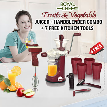 Royal Chef Fruits & Vegetable Juicer + Handblender Combo + 7 Free Kitchen Tools