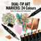 24 Colors Dual Tip Markers With Case (24M)