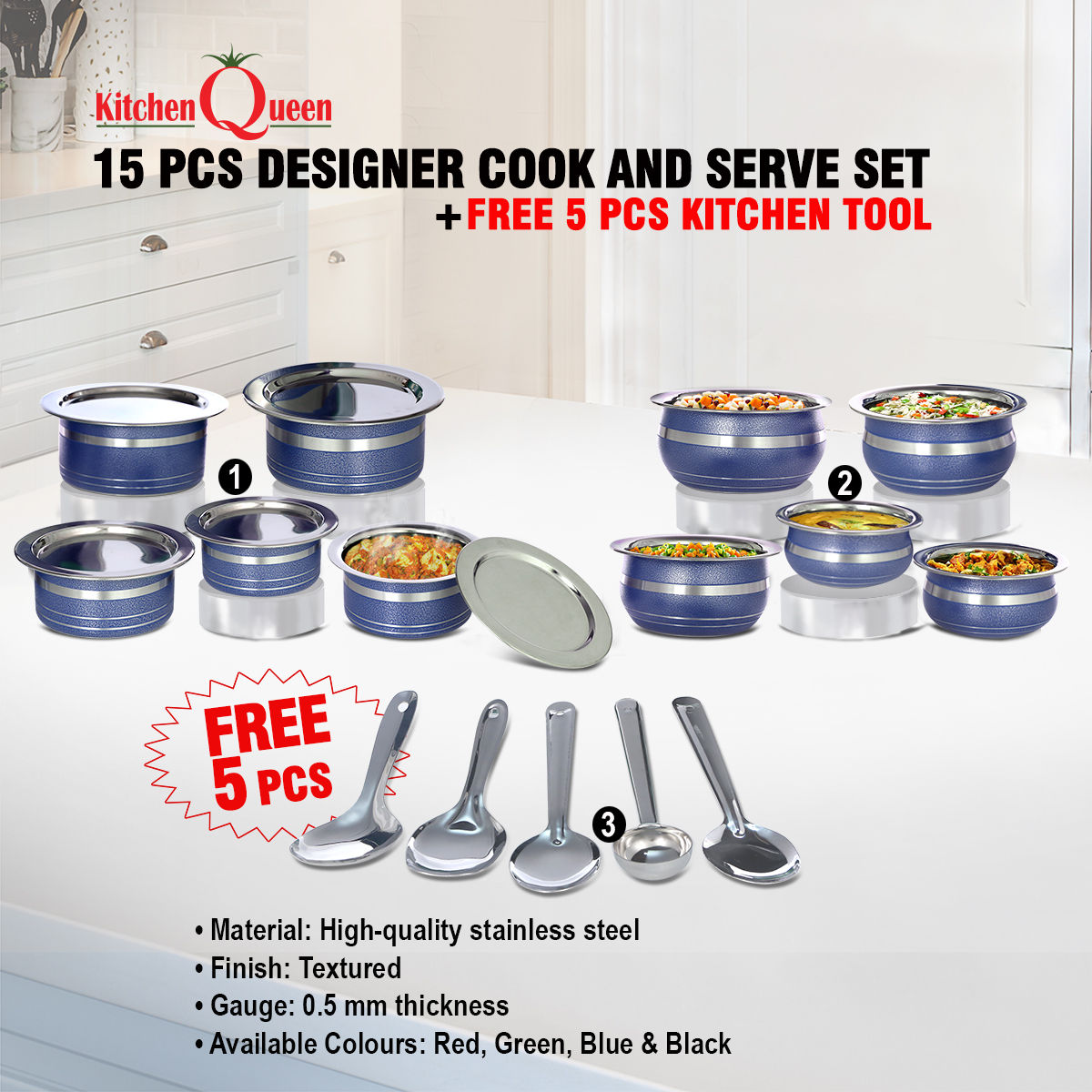  Buy  15 Pcs Designer Cook and Serve Set  Free 5 Pcs 