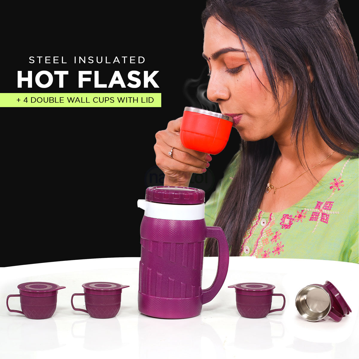Steel Insulated Hot Flask Double Wall Cups With Lid (1IF4C1) - Main Image