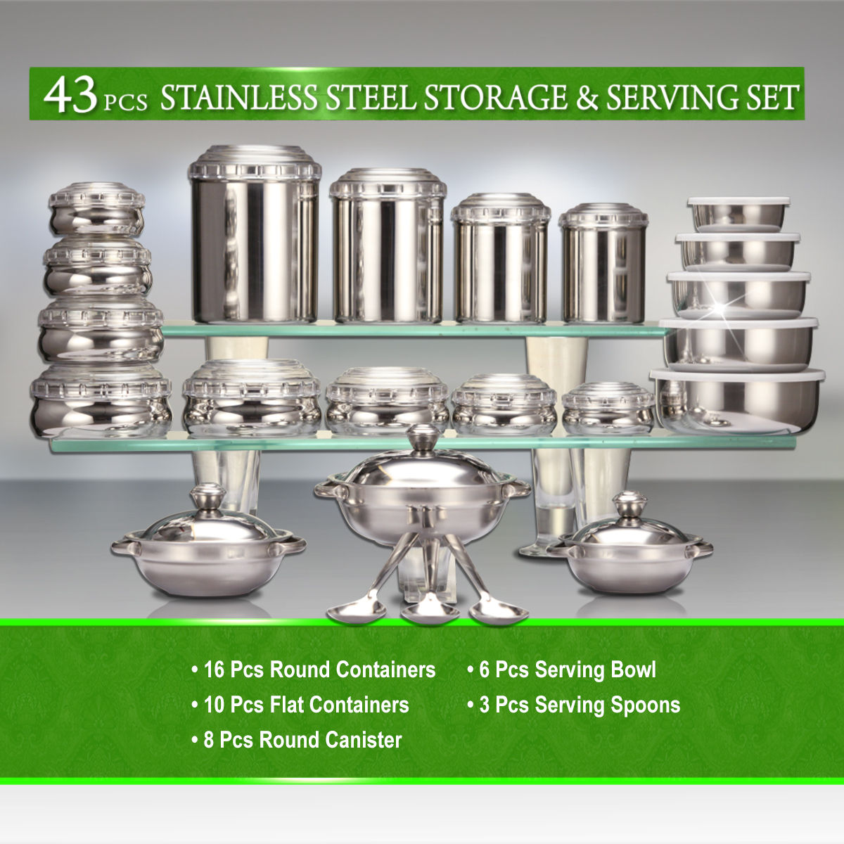 Buy 43 Pcs Stainless Steel Storage &amp; Serving Set Online at ...