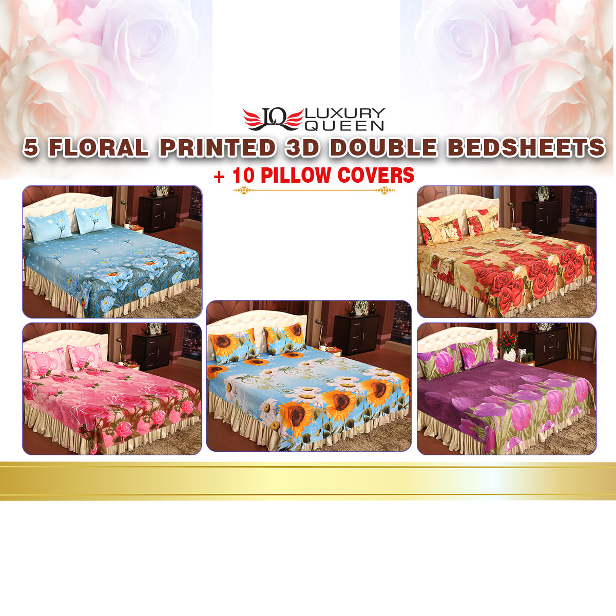 5 Fl Printed 3d Double Bedsheets 10 Pillow Covers 5bs23 5 Fl Printed 3d Double Bedsheets 10 Pillow Covers 5bs23 At Best In India On Naaptol Com