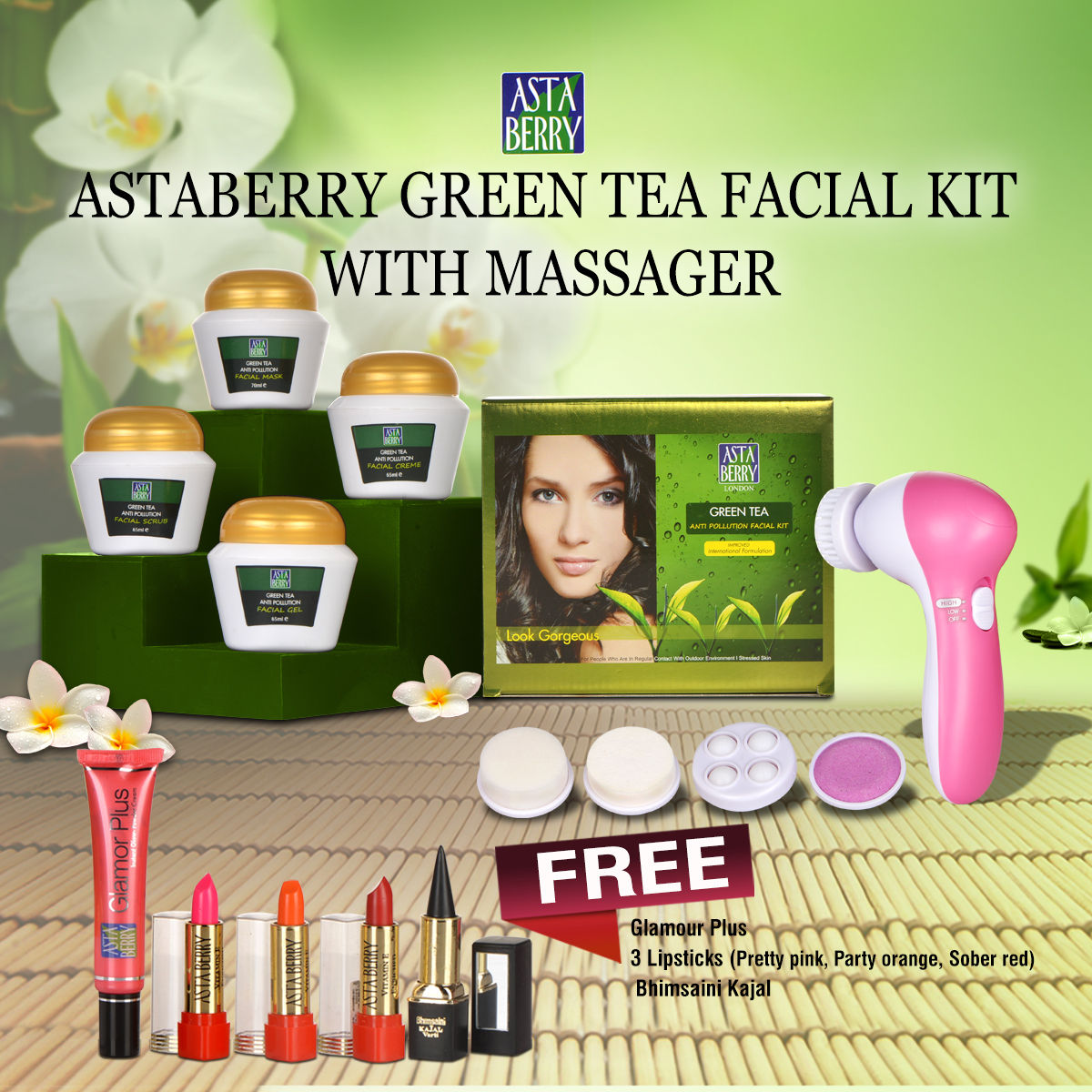 Buy Astaberry Green Tea Facial Kit with Massager Online at Best Price