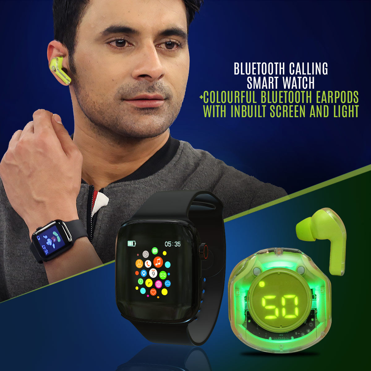 Buy Bluetooth Calling Smart Watch + Colorful Bluetooth Earpods With