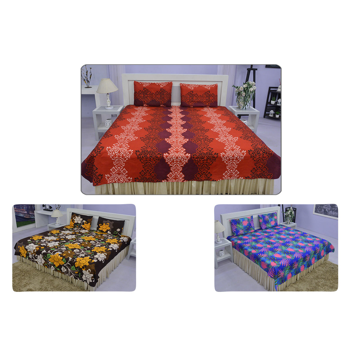 Buy Bombay Dyeing Pack of 3 Modern Bedsheets Collection (3DBS4) Online