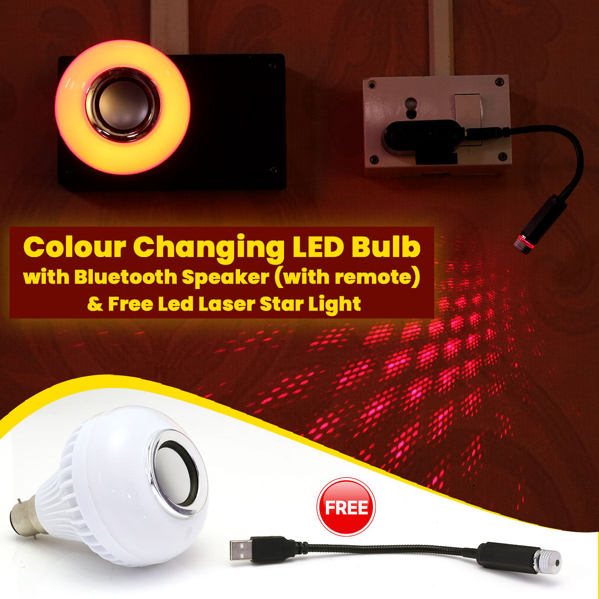 thumbnail image 2 of Smart E27 RGB LED Light Bulb With Bluetooth Speaker & Remote – Multicolor 2 of 2
