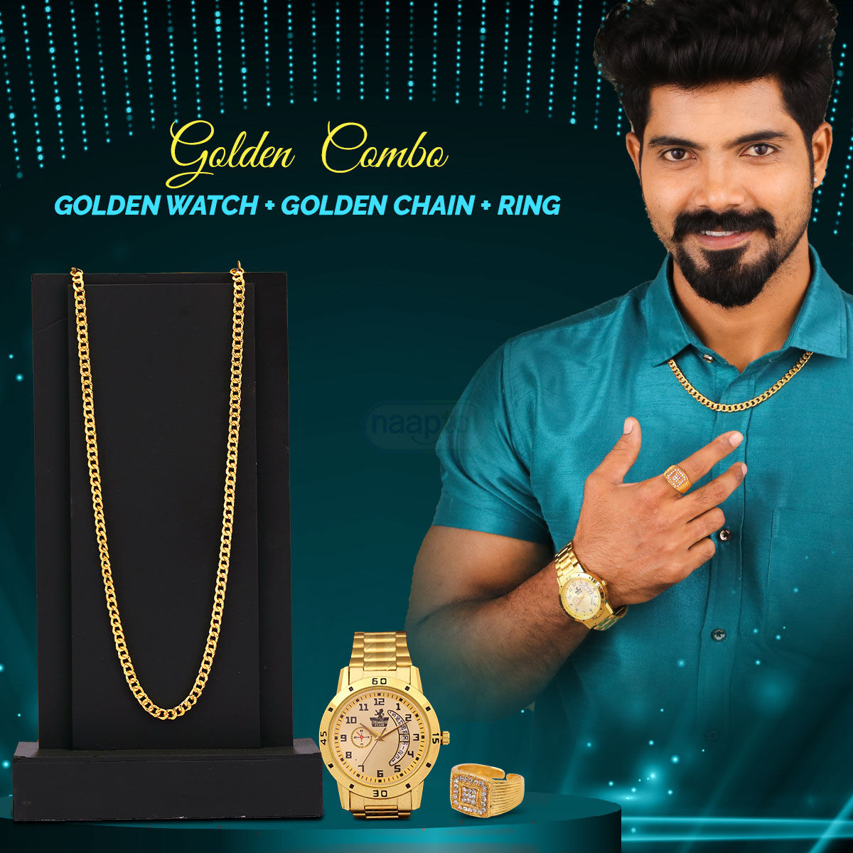 Golden Combo Golden Watch Golden Chain Ring (MGWCR1)