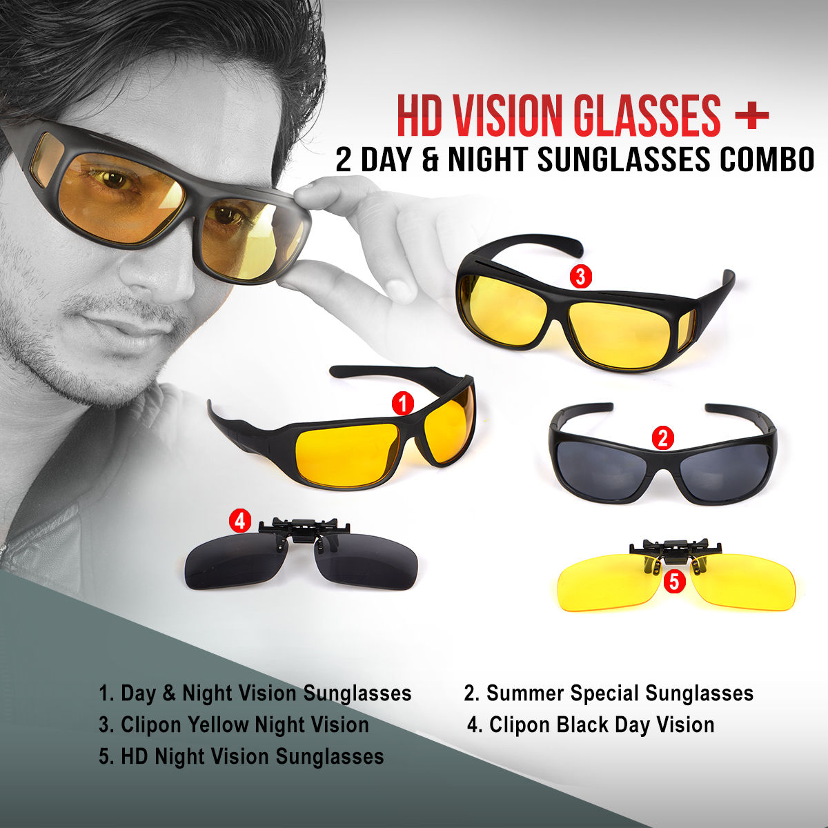 Buy HD Vision Glasses + 2 Day & Night Sunglasses Combo Online at ...