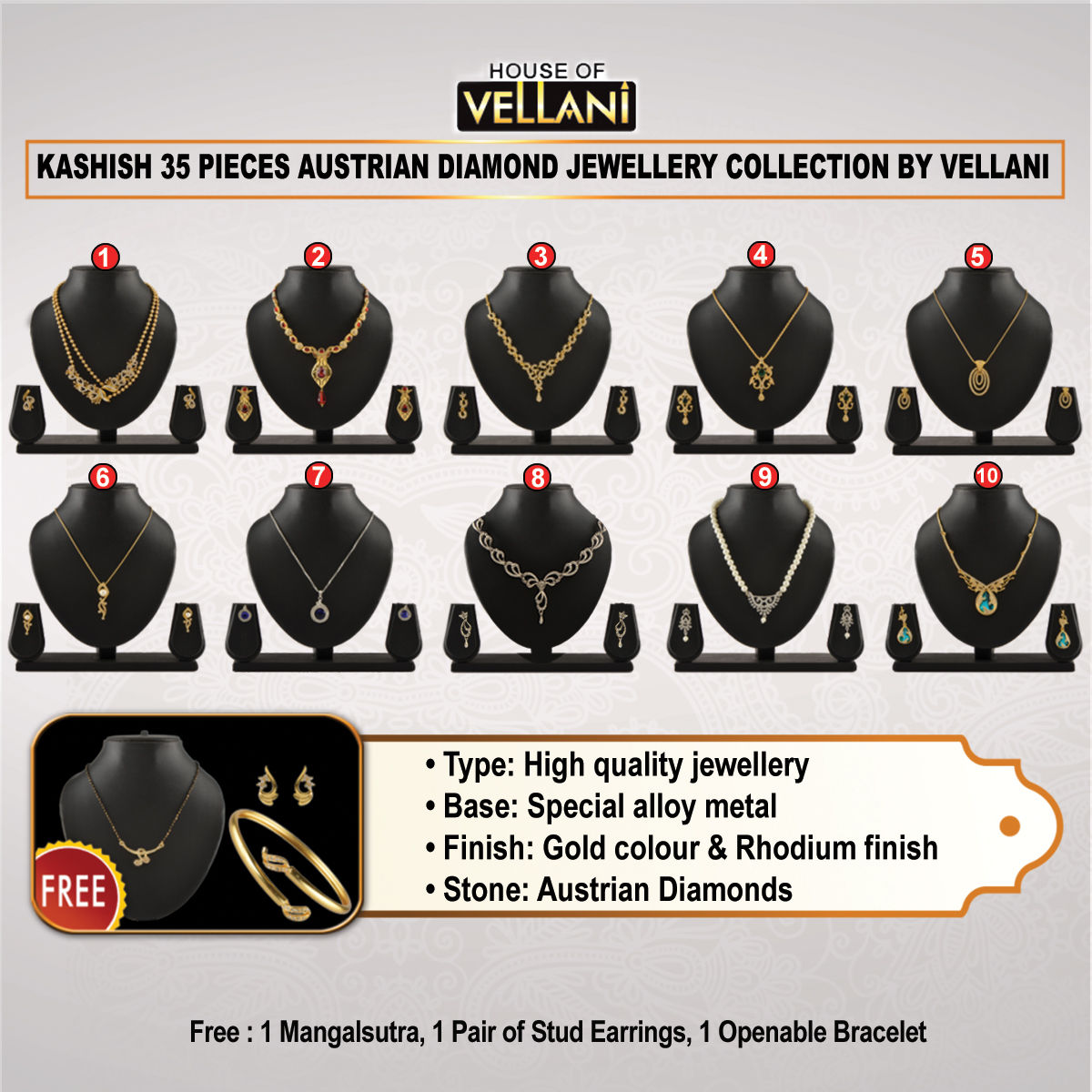 Buy Kashish 35 Pieces Austrian Diamond Jewellery Collection by Vellani