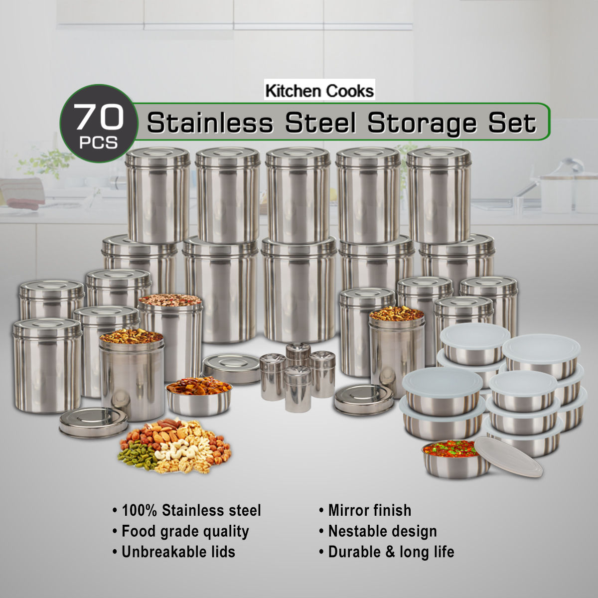 Buy Kitchen Cooks 70 Pcs Stainless Steel Storage Set Online at Best