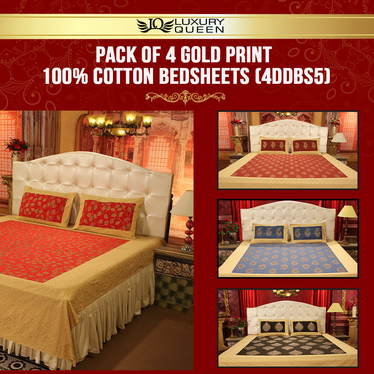 Buy Pack of 4 Gold Print 100 Cotton Bedsheets (4DDBS5) Online at Best