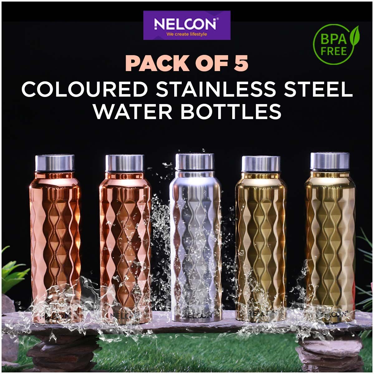 Buy Pack of 5 Colored Stainless Steel Water Bottles (5CB2) Online at Best Price in India on