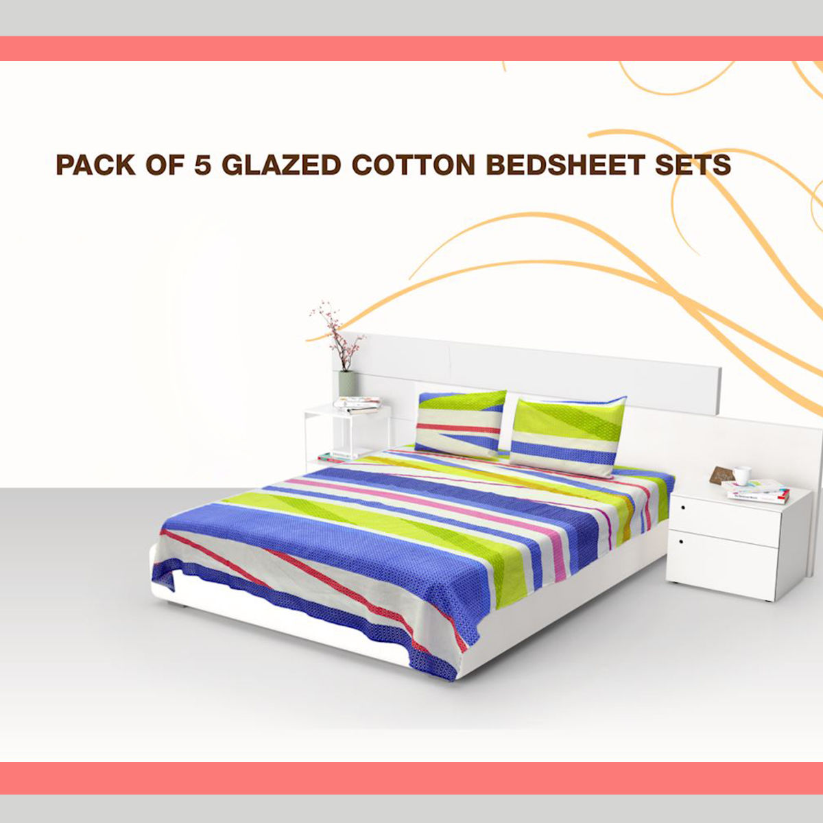 Buy Pack of 5 Glaze Cotton Neon Home Bedsheet Set (5BS53) Online at