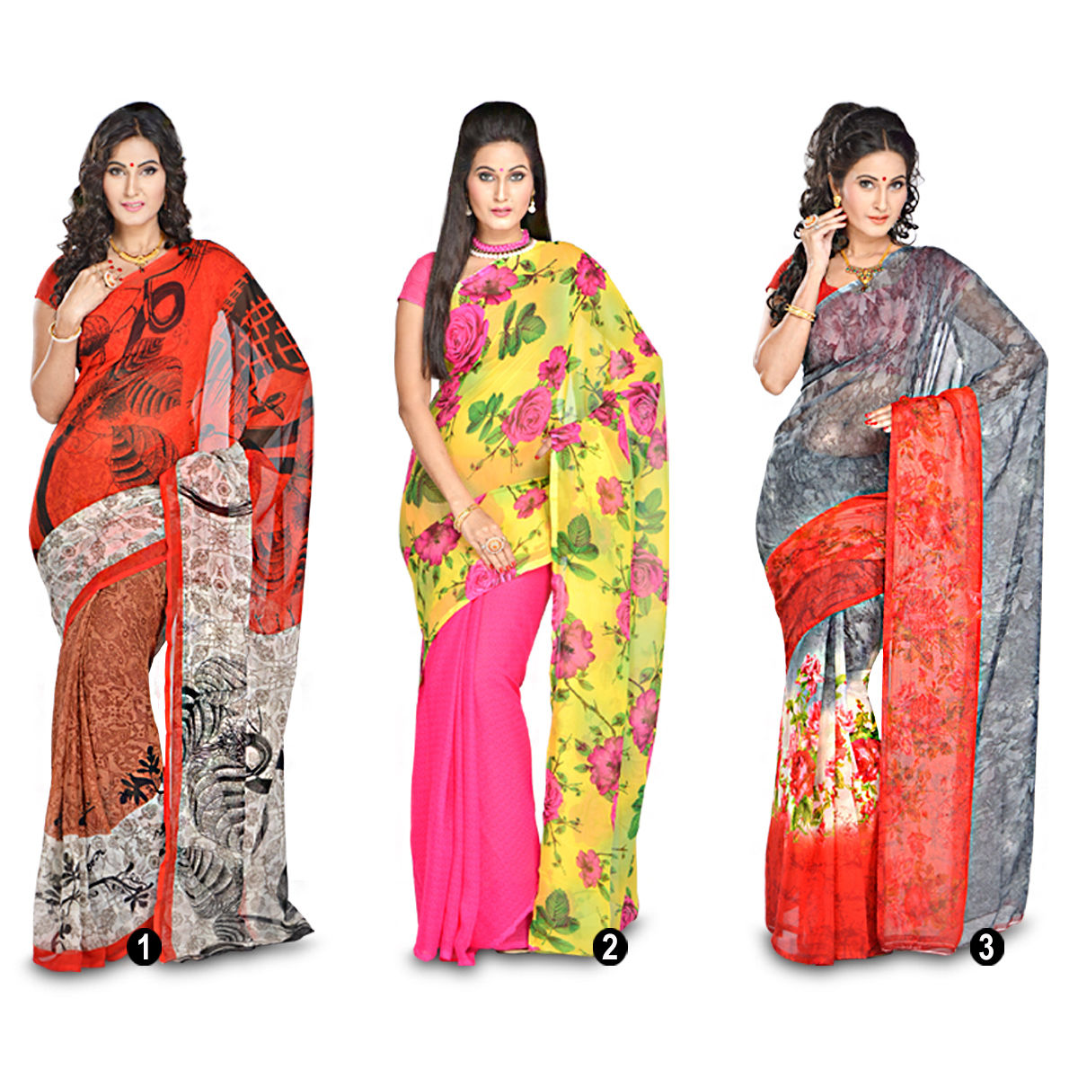 Buy Radhika Pack of 3 Printed Sarees (7G27B) Online at Best