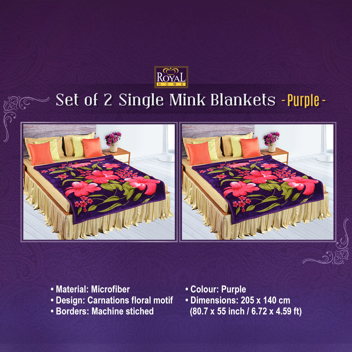 Buy Set of 2 Mink Blankets Purple Online at Best Price in India on