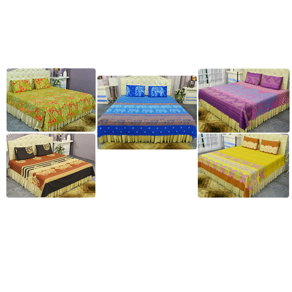 Buy Set of 5 Cotton Rich Ethnic India Bedsheets + 10 Pillow Covers