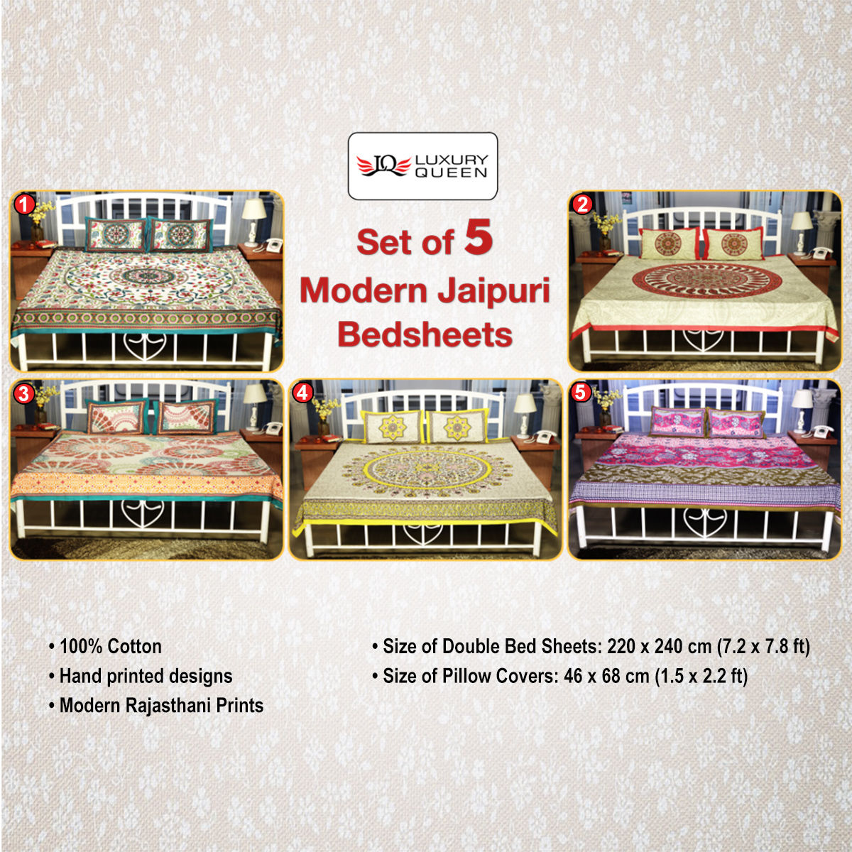Buy Set of 5 Modern Jaipuri Bedsheets (5BS4) Online at Best Price in India on