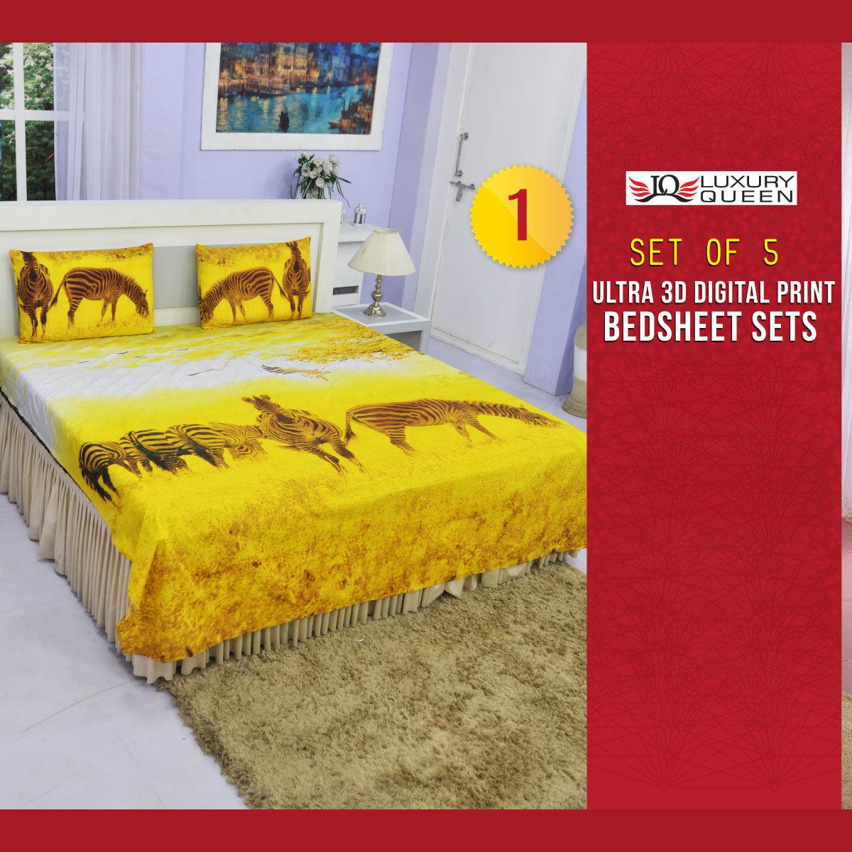 Buy Set of 5 Paradise Ultra 3D Digital Print Bedsheet Set (5BS50