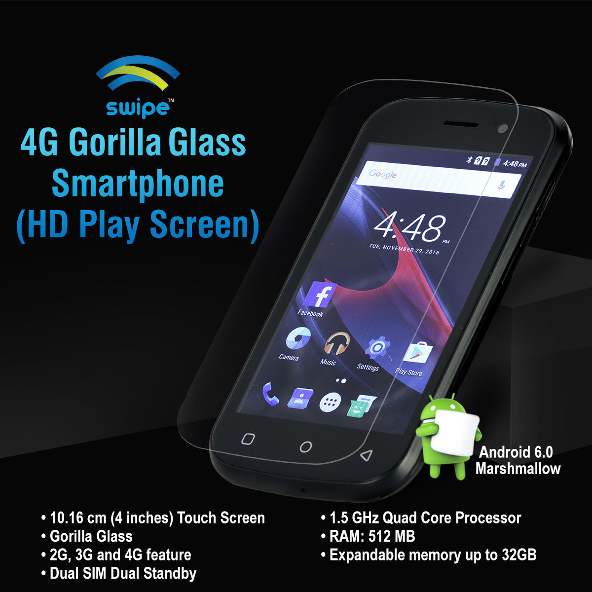 Buy Swipe 4G Gorilla Glass Smartphone (HD Play Screen) Online at Best ...