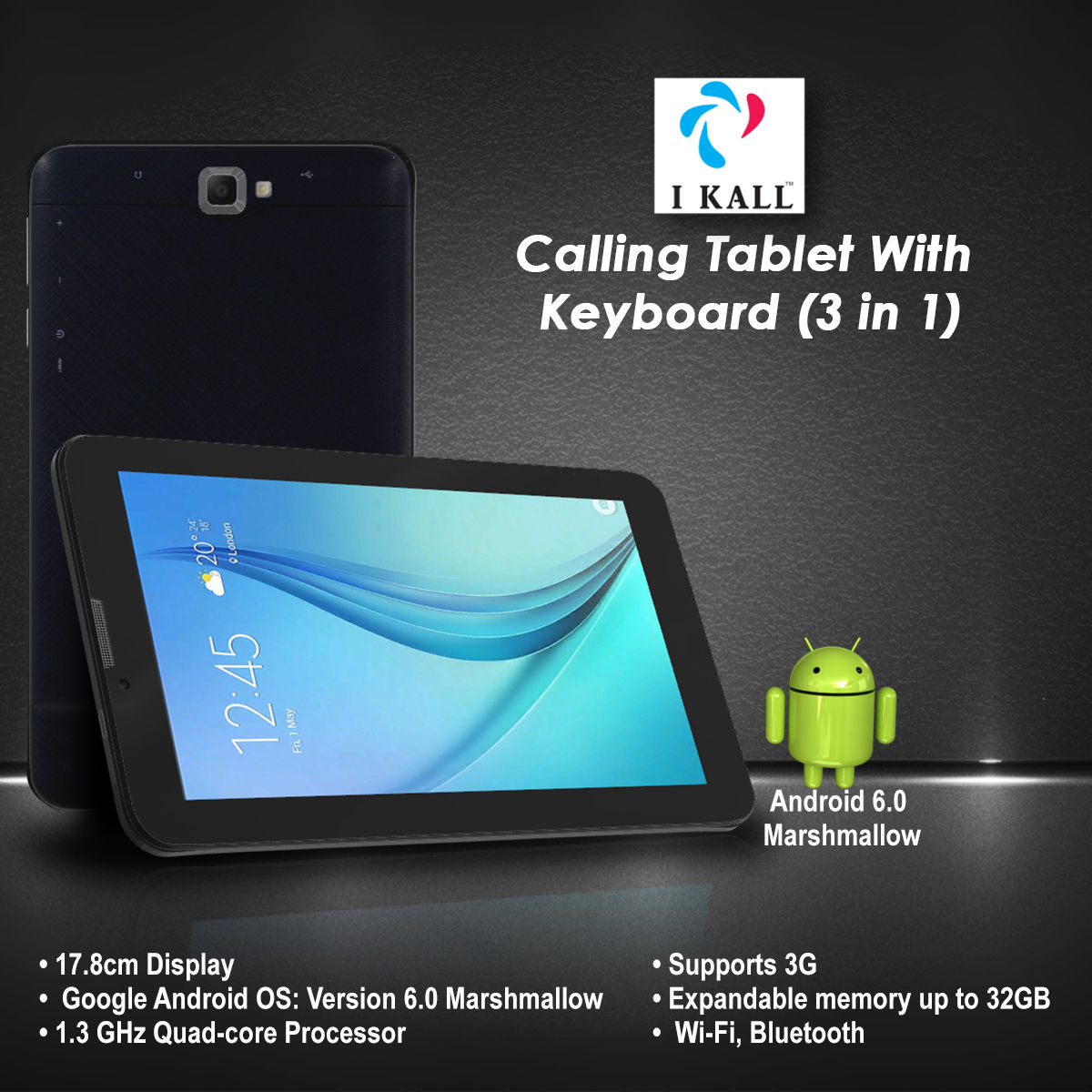 Buy I Kall Calling Tablet with Keyboard (3 in 1) Online at Best Price