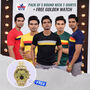 Pack Of 5 Stripe Designer T-Shirts With Designer Golden Watch (5RTW7)
