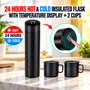 24 Hrs Hot & Cold Flask with Temperature Display + Free 2 Double Wall Cups (1TF2C)