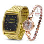 Mens Golden Watch with Free Ladies Designer Watch (MLGW16)