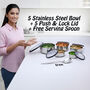 5 Stainless Steel Bowl + 5 Push & Lock Lid with Free Serving Spoon (10PL6)