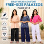 Daily Wear Comfort Free-Size Palazzos Pack of 3 (3WP2)