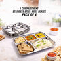 Pack of 4 Stainless Steel 5 in 1 Partition Mess Plates (4SP1)