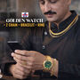 Golden Watch + 2 Chain + Bracelet +  Ring (MGW2CBR20)