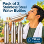 Pack of 3 Stainless Steel Water Bottles - 750ml (3B12)